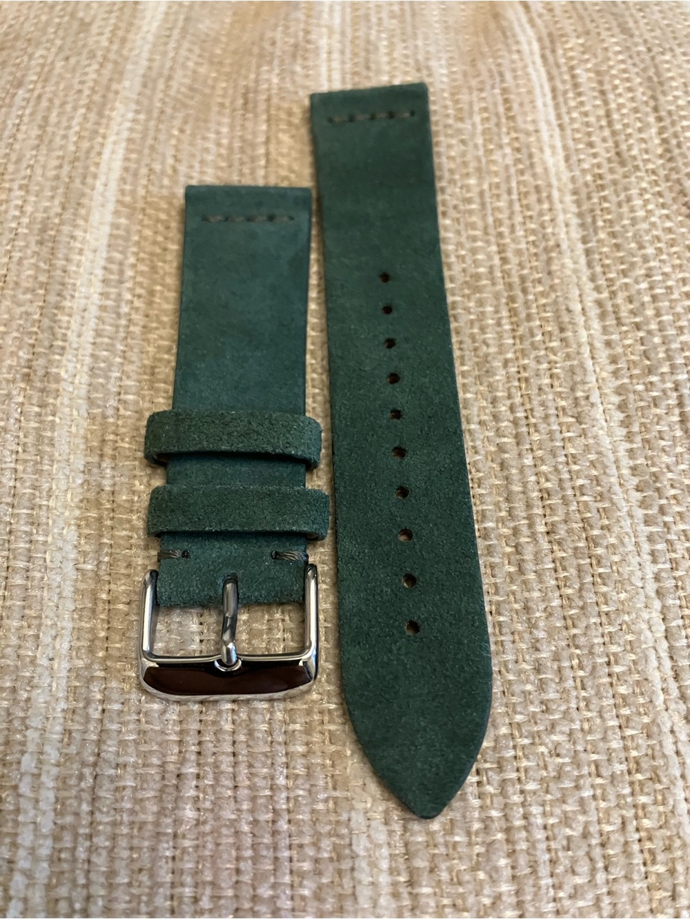 Dark Green Suede Men's Watch Strap with Silver Buckle